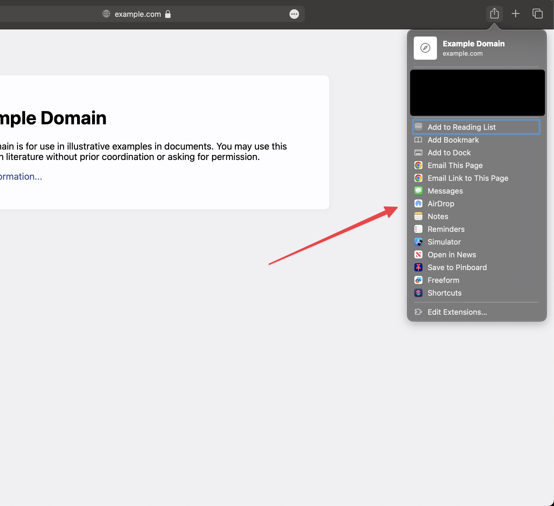 Screenshot of a macOS share menu